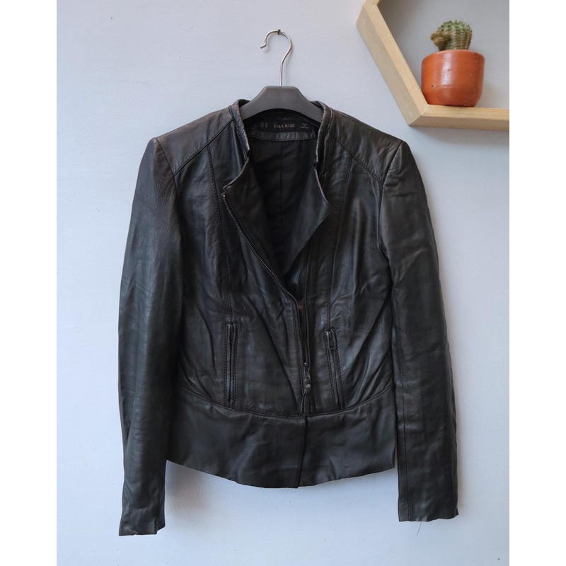 ZARA Jaket kulit domba crop cewek wanita pl bekas preloved second