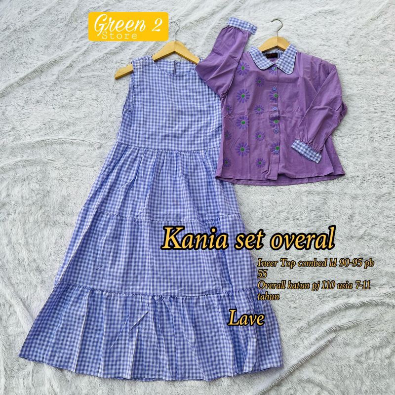 Kania Set Overall Kids Terbaru Setelan Inner Dress Katun Kotak Kotak Dan Outer Kaos Combed Anak Pere