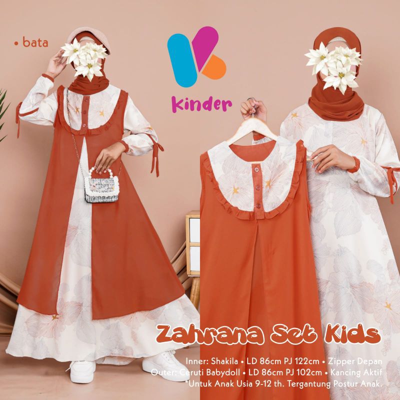 Zahrana Maxy Kids Terbaru Gamis Set Outer 2 In 1 Gamis Anak Perempuan Motif Floral Gamis Remaja Tang