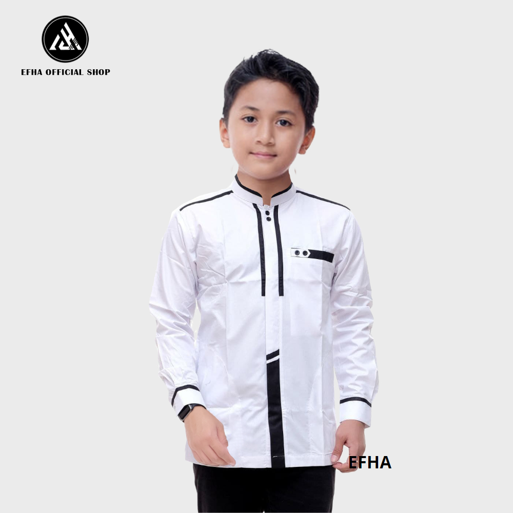 BISA COD- baju koko anak sd-smp/ baju koko anak lengan panjang usia 8 - 15 tahun/ baju koko anak warna Coklat muda warna putih