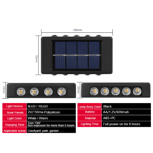 Lampu Dinding Solar Outdoor Modern IP65 600mAh Warm White - H6 - Black