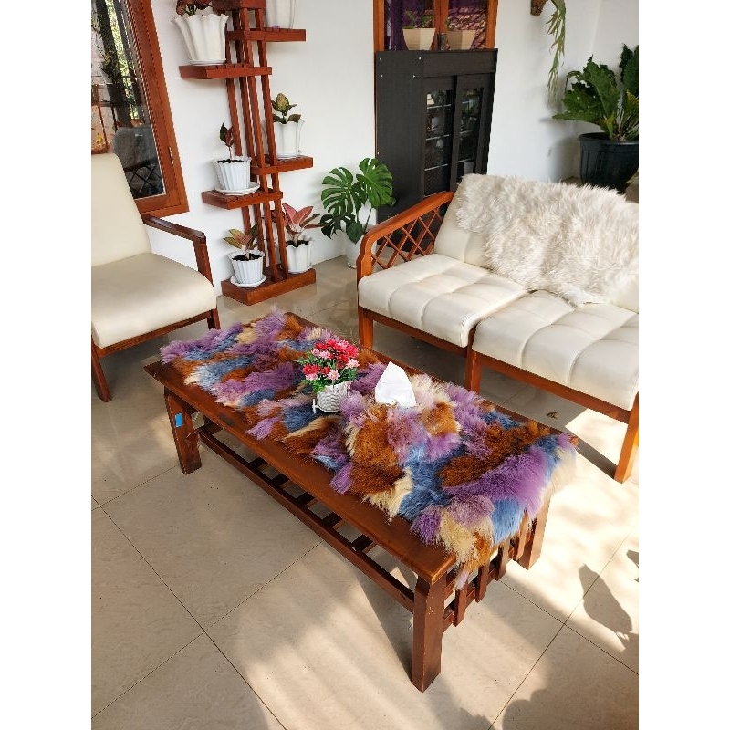 Alas Bulu Taplak meja + Sarung Tisu bulu korea halus premium motif ungu mix gradasi viral aesthetic 