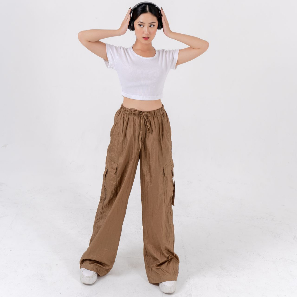 AIJO - Grizelle Cargo Pants - Kulot Panjang Parasut Wanita Korean Look