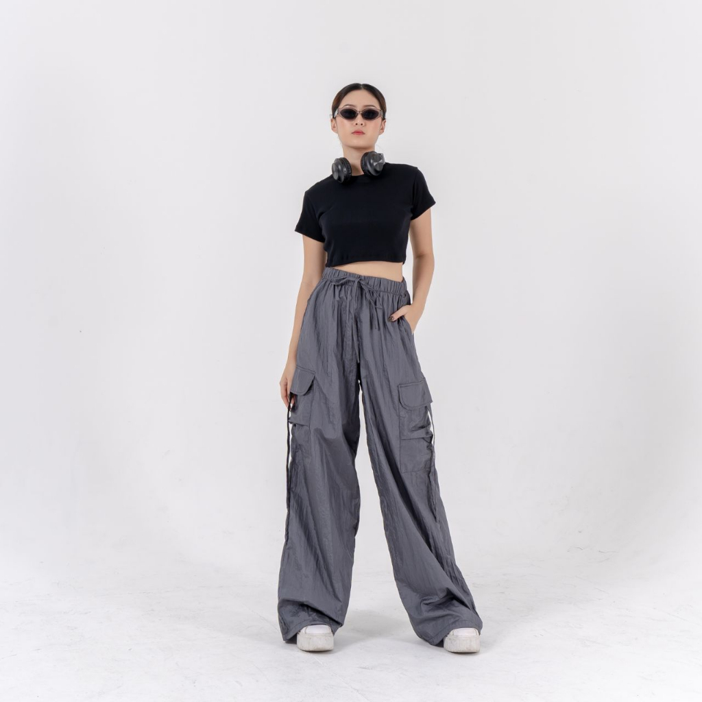 AIJO - Grizelle Cargo Pants - Kulot Panjang Parasut Wanita Korean Look