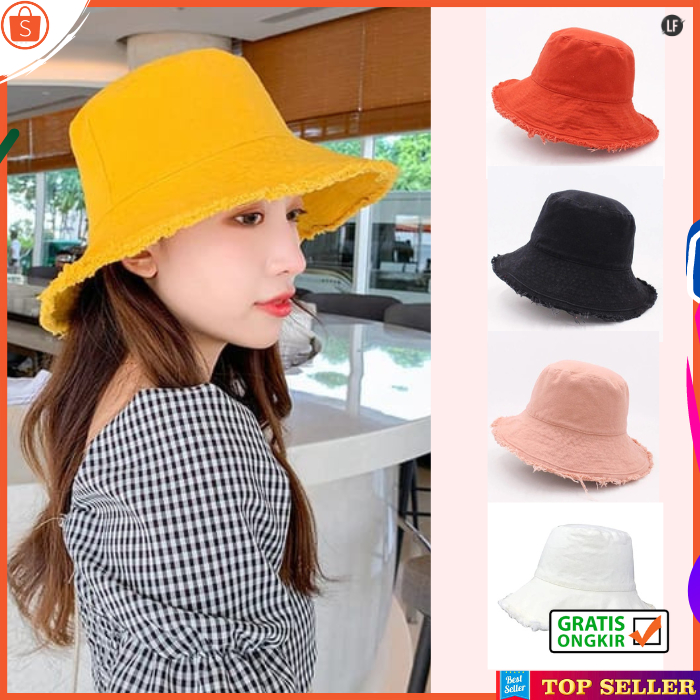 TOPI PANTAI WANITA DEWASA KOREA BUCKET LEBAR CAP PEREMPUAN MODEL TERBARU PELINDUNG MUSIM PANAS W21