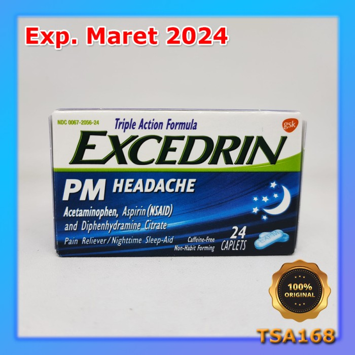 Excedrin PM Headache 24 Kaplet Triple Action Sleep Aid Anti Nyeri