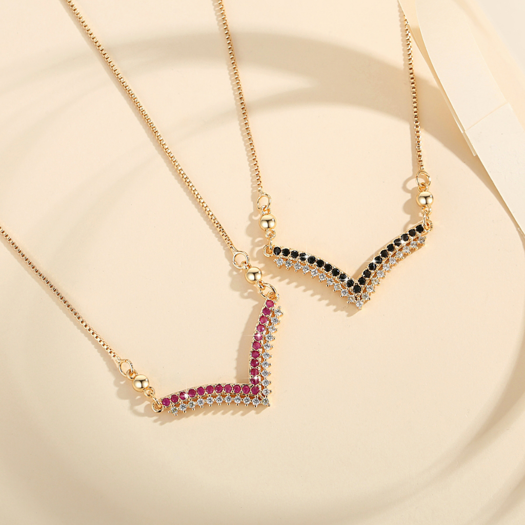 Y005 【Barang spot】Kalung Fuji Permata Hitam Kalung Titanium Wanita Anti Karat Lapis Emas Perhiasan Aksesoris Fashion