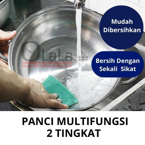 PANCI KUKUS 2 SUSUN STEAMER STAINLESS TUTUP KACA PANCI SIOMAY BOLU DIMSUM VIRAL PANCI 2 TINGKAT OLL-CH4512AA