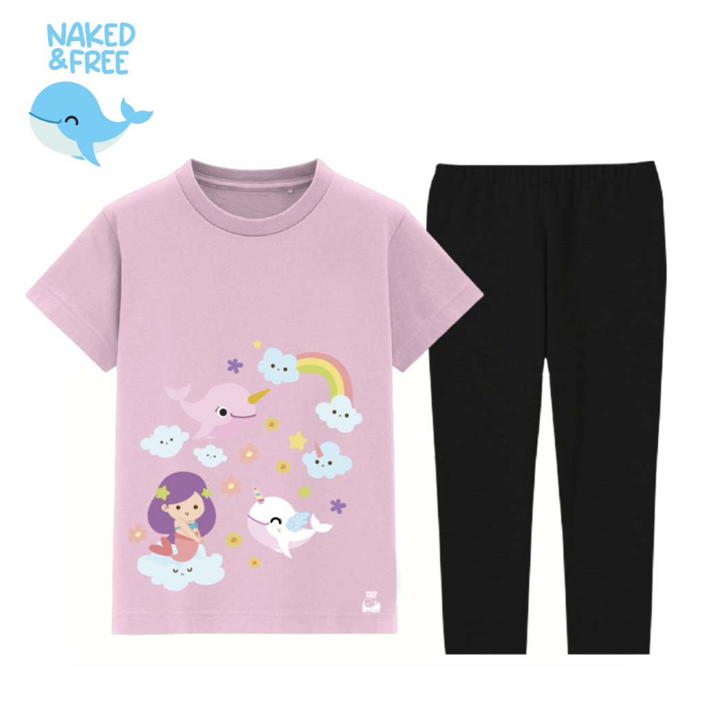 Naked &amp; Free Piyama Pendek Anak Mermaid Series WhaleMermaid Usia 2-8 Tahun Bahan Katun Combed 30s