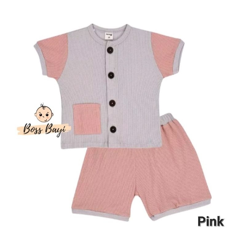 Dialogue Baby Color Mix Short Playset Waffle - DFB0211 DFB0212 (Setelan Anak Baju Lemgan Pendek + Celana Pendek)