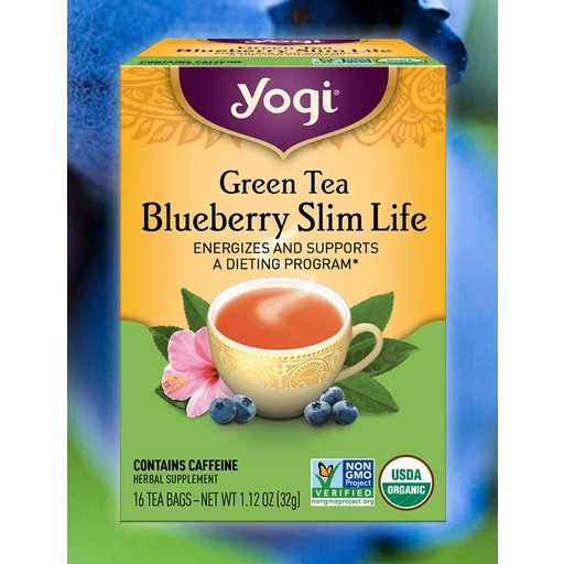 

Yogi Green Tea Blueberry Slim Life Contains Caffeine 16 tea bags ENERGIZES AND SUPPORTS A DIETING