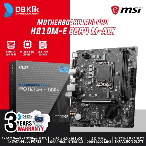 Motherboard MSI PRO H610M-E DDR4 m-ATX LGA1700 HDMI VGA - PRO H610M E