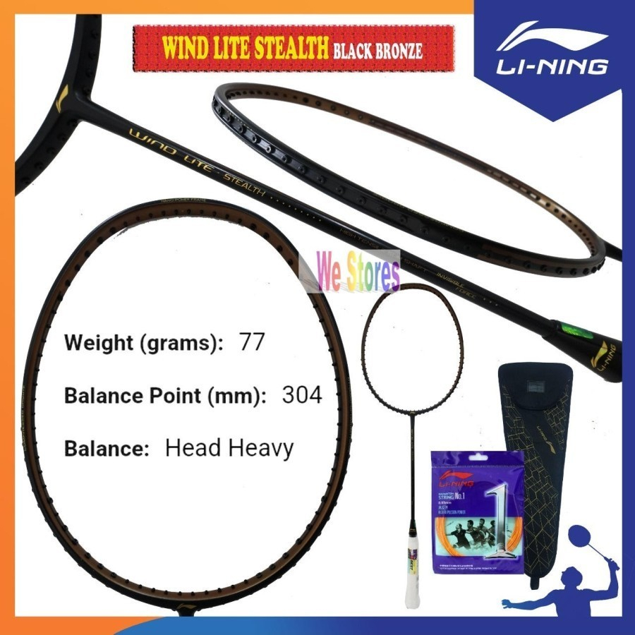 RAKET BADMINTON LINING WIND LITE STEALTH 77 GRAM ORIGINAL 100%