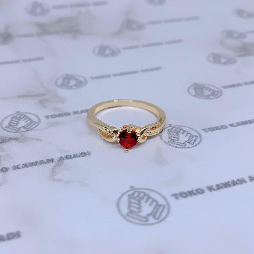 Xuping Gold Cincin Wanita Permata Satu Merah Delima *87