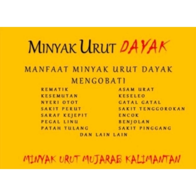 minyak urut dayak dari rempah pilihan hutan perawan original 100%/massage oil dayak tribe of borneo made from roots,spices spesial potion hand on.from great ancestor