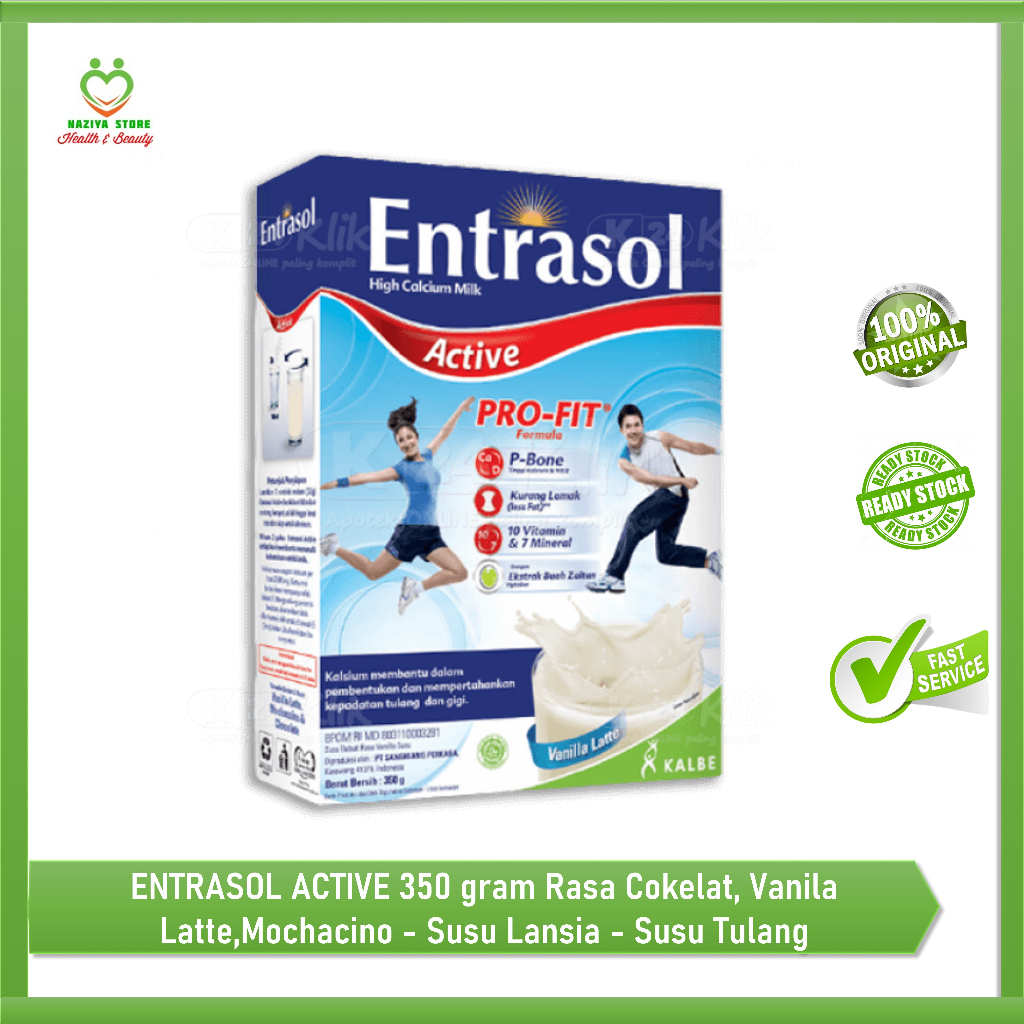 

ENTRASOL ACTIVE 350 gram Rasa Cokelat, Vanila Latte,Mochacino - Susu Lansia - Susu Tulang