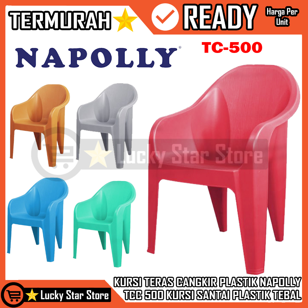 Napolly  Tcc 500 Kursi Santai Teras Plastik Sandaran Tangan Bangku Seliri Taman Cangkir Mangkok Tamu