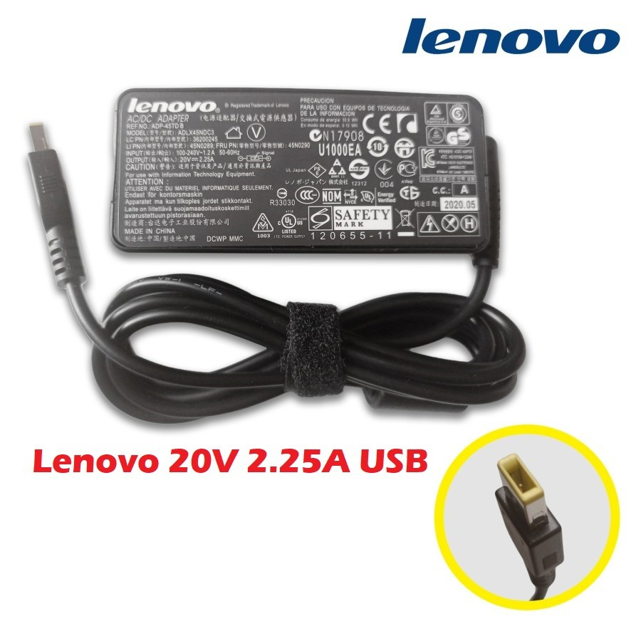 ORIGINAL ADAPTOR LENOVO 20V 2.25A USB G50-70 S400 S210 S215 S400 G40-45 Z50-70 Z40-75 S215