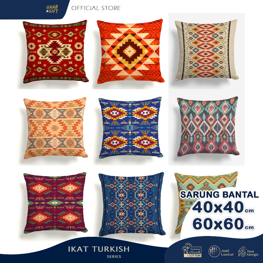 SARUNG Bantal Sofa Print 40x40 60x60 cm Motif Ikat Turkish Vintage Tenun