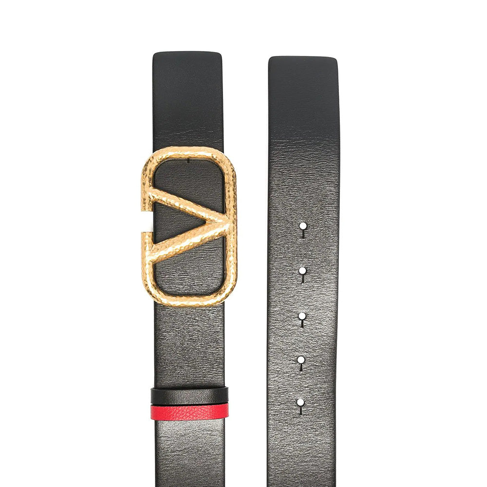 VLTN VLOGO Reversible Leather Belt 4cm Black Red GHW