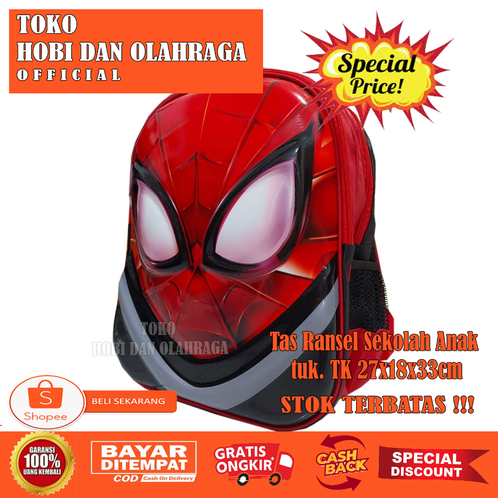 Hobidanolahraga Tas Ransel Backpack Anak Sekolah Ukuran TK Motif Badan Superhero Spiderman
