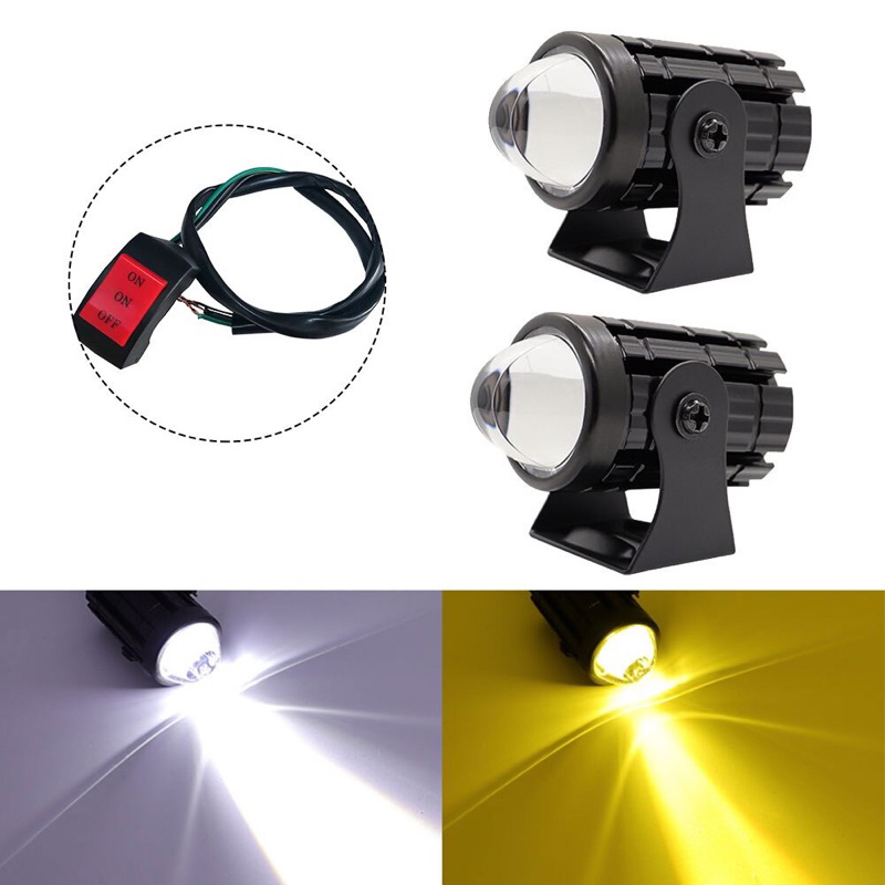 Lampu tembak laser 2 warna High low putih kuning waterproof / lampu led motor/ lampu dekat kuning/ lampu jauh putih  /Lampu kabut 12-80V 3000k 6000k