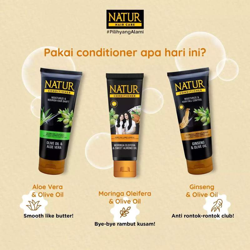 NATUR Hair Conditioner Aloe Vera &amp; Olive Oil 165ML / Kondisioner untuk Menjaga Kesuburan Rambut BPOM