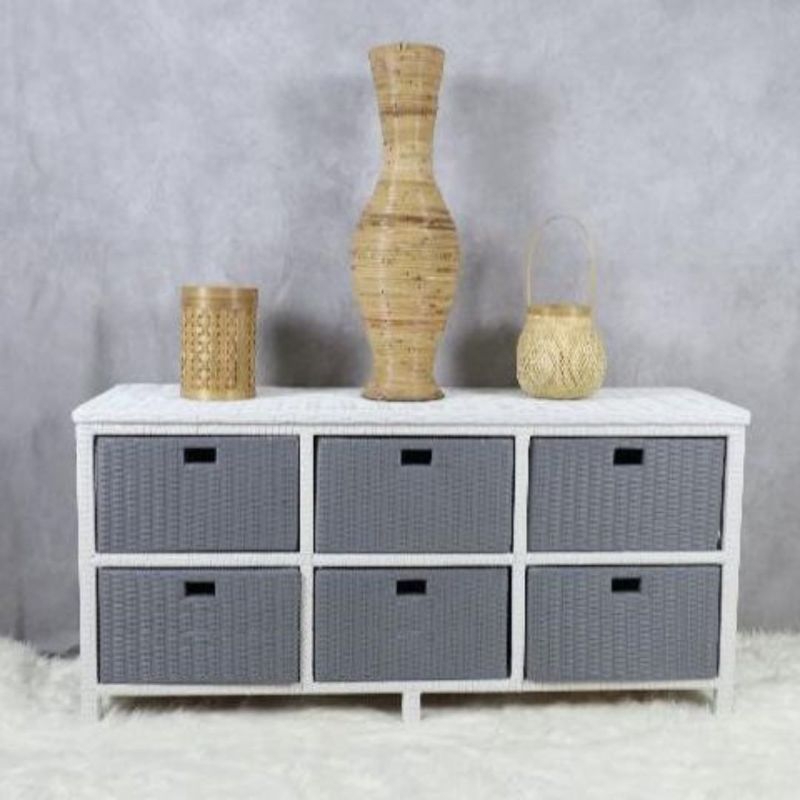 READY STOK Lemari Rotan 6 Laci Anyaman Sintetis / Rak TV Serbaguna / Almari Pakaian Penyimpanan Serb