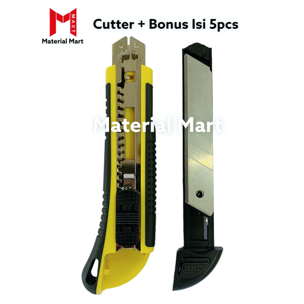 Pisau Cutter + Isi Cutter 5 Pcs | Alat Pemotong Kertas | Utility Knife | Pisau Serbaguna | Material Mart