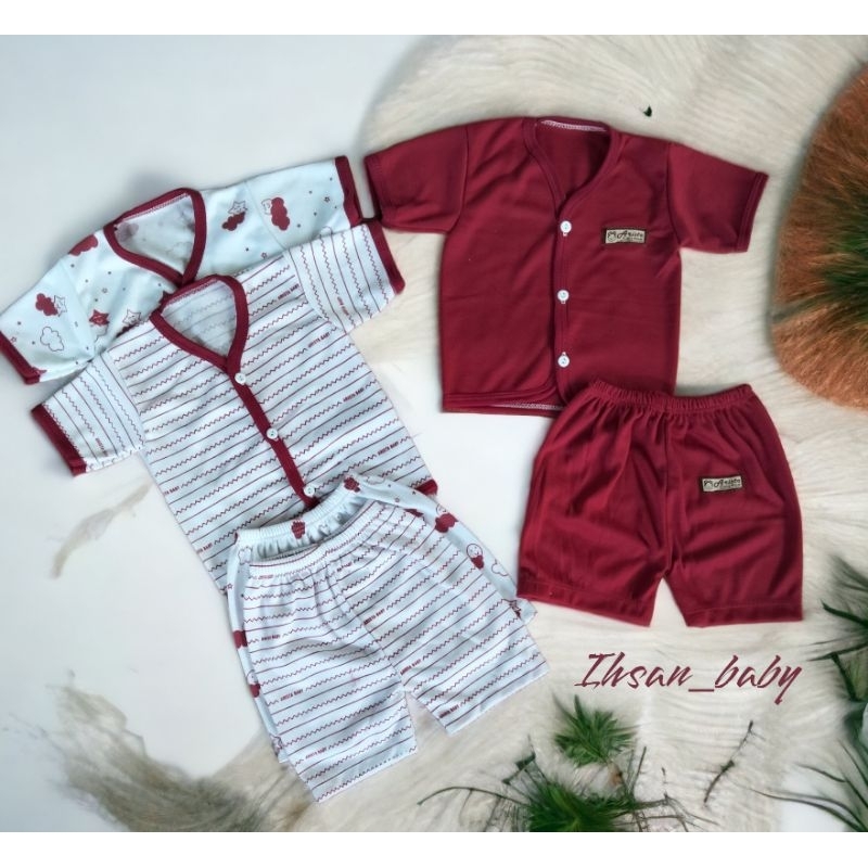 3 setel (6 pcs) baju bayi 0-3 bulan lengan pendek serian maron aristababy