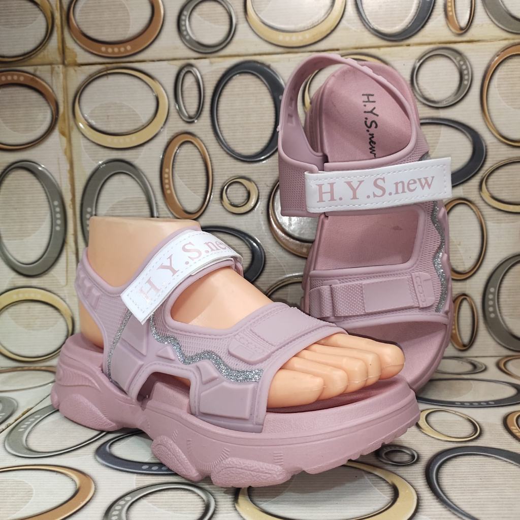 Sandal Wanita Terbaru /Sendal Selop Tali Wedges Jelly HYS NEW 2201-7/Sendal Karet  Kekinian