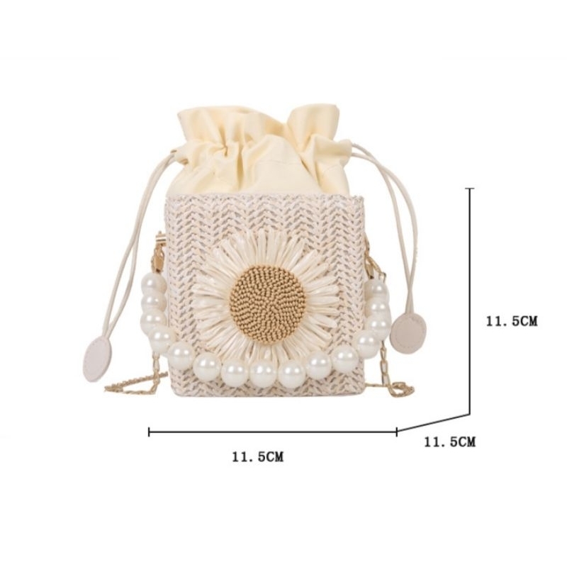 Drozenb Sunflower Pearl Slingbag Tas Anyaman Sintetis Slingbag Korea Pearl