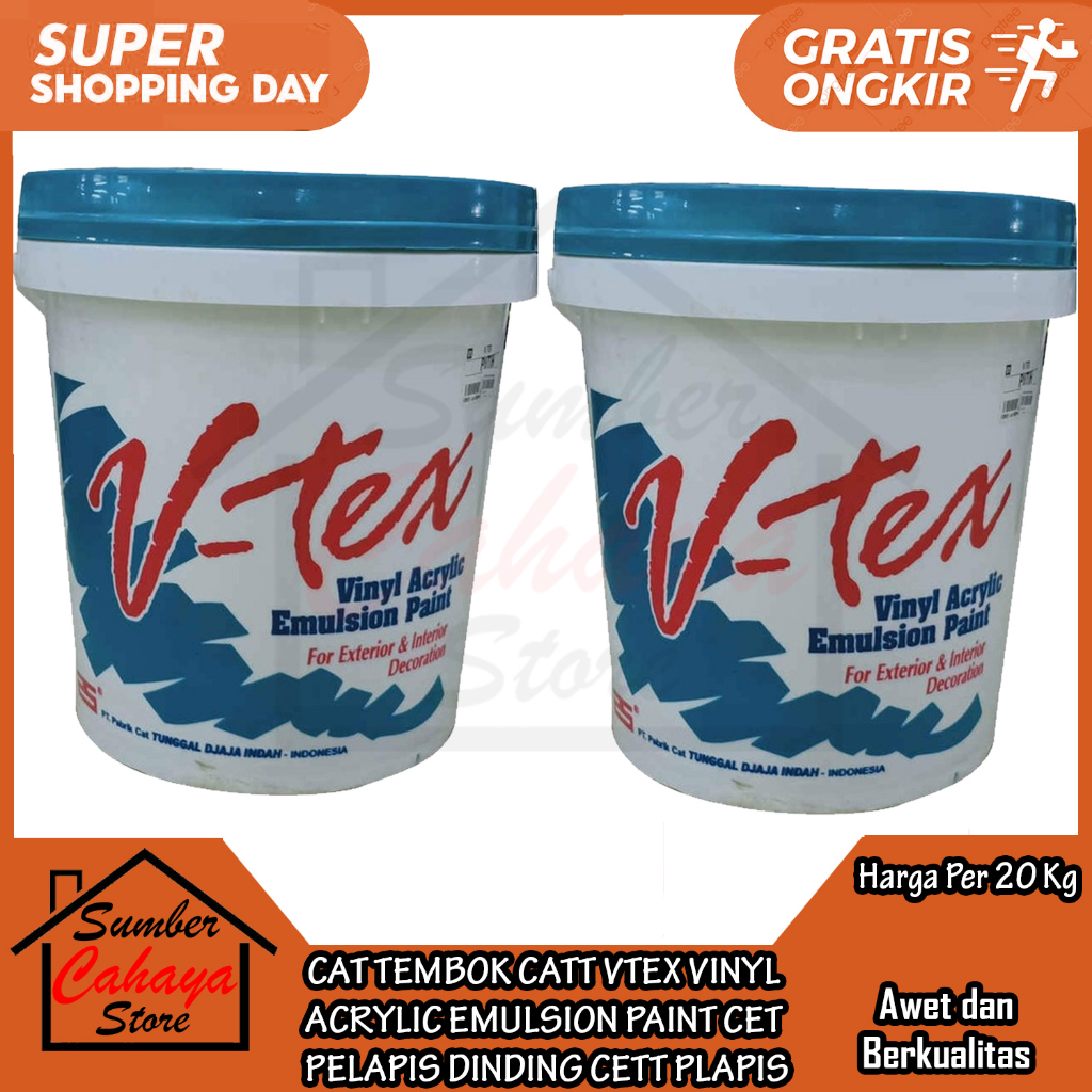 CAT TEMBOK V TEX VTEX INTERIOR EXTERIOR 20 KG KILO VINYL ACRYLIC EMULSION PAINT CET PELAPIS PLAPIS L