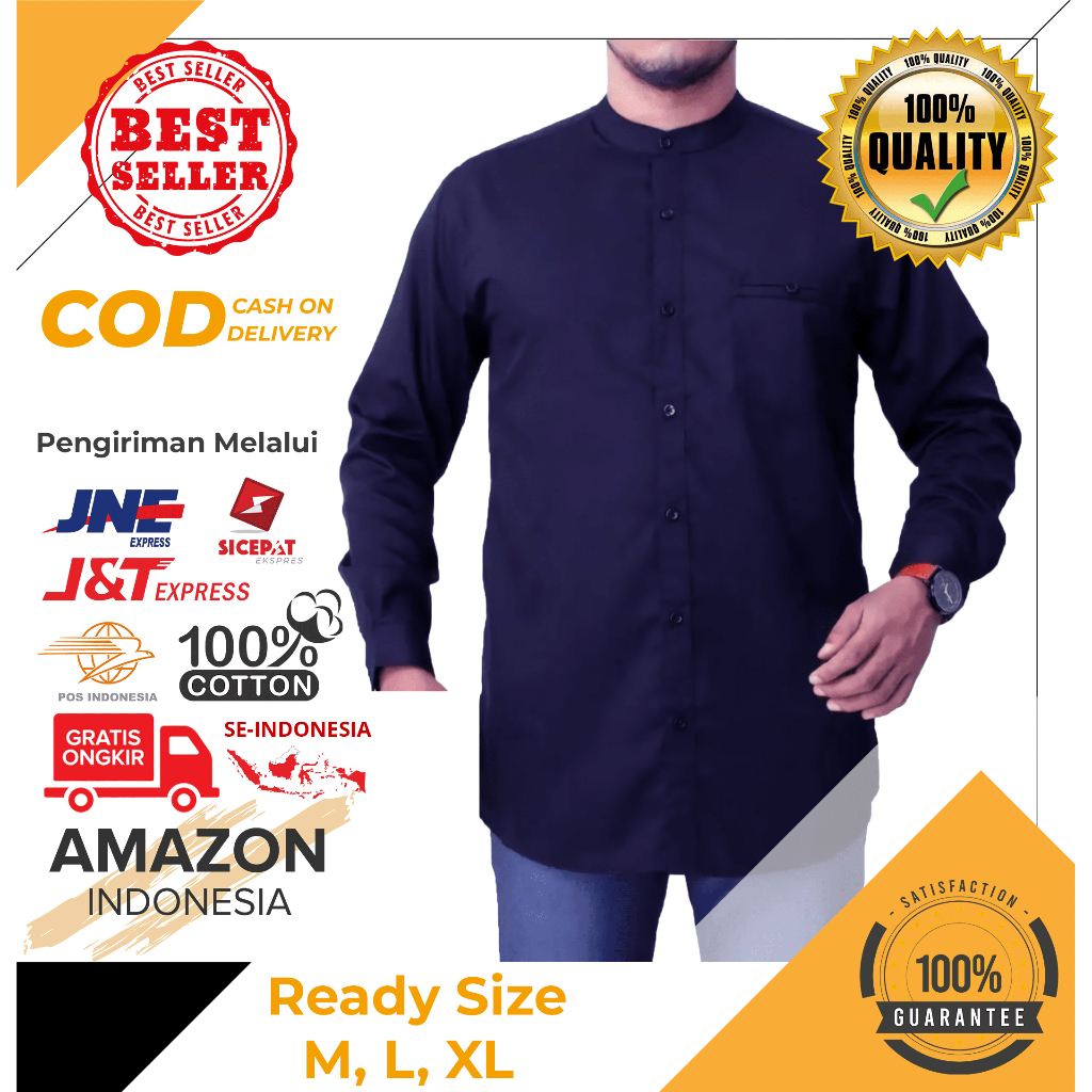 Baju Koko Pria Lengan Panjang Motif Polos Warna Navy Bahan Toyobo - Baju Koko Pria Dewasa - Busana Muslim Pria - Baju Lebaran Pria - Koko Pria Dewasa - Muslim Pria - Baju Kokoh - Baju Koko Batik - Koko Batik Pria - Alqorni - Baju Ramadhan - Seragam Hadroh