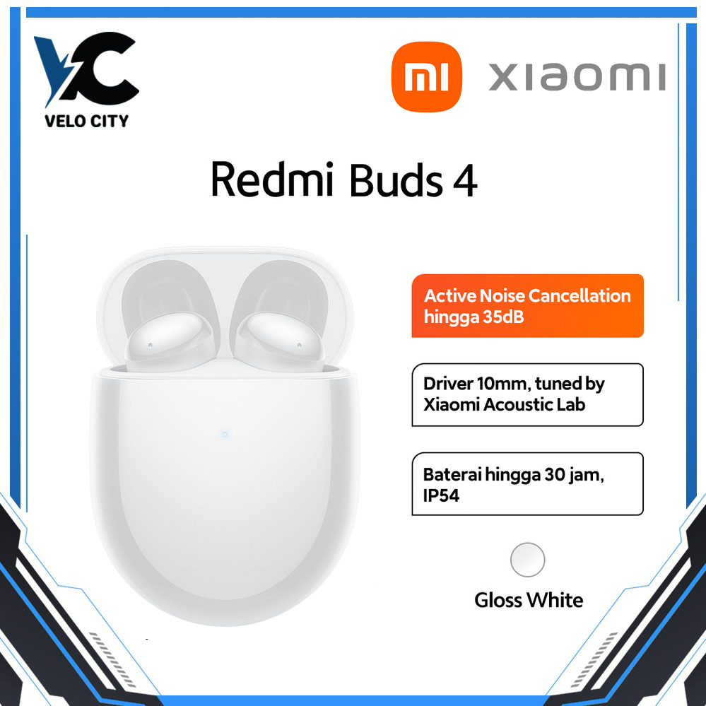 XIAOMI OFFICIAL Redmi Buds 4 ANC 35dB Driver 10mm IP54 Hingga 30 Jam - Gloss White