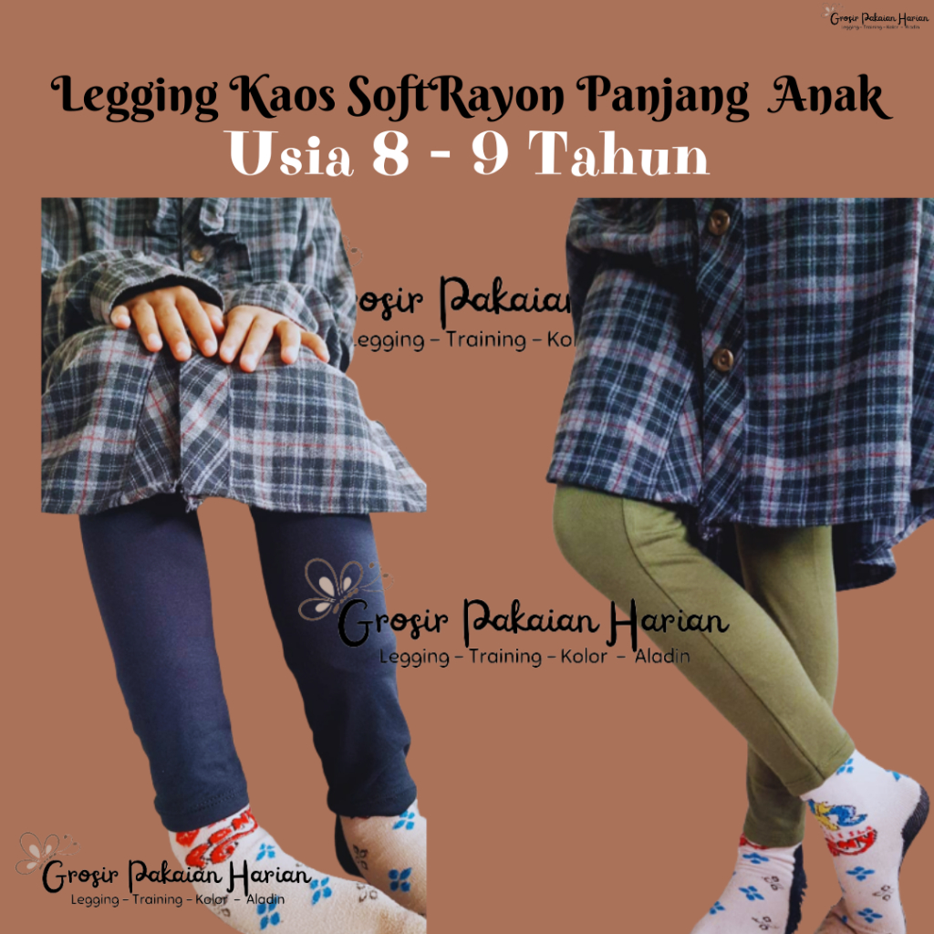 Legging Panjang Anak Kaos Soft Rayon usia 8 - 9 th