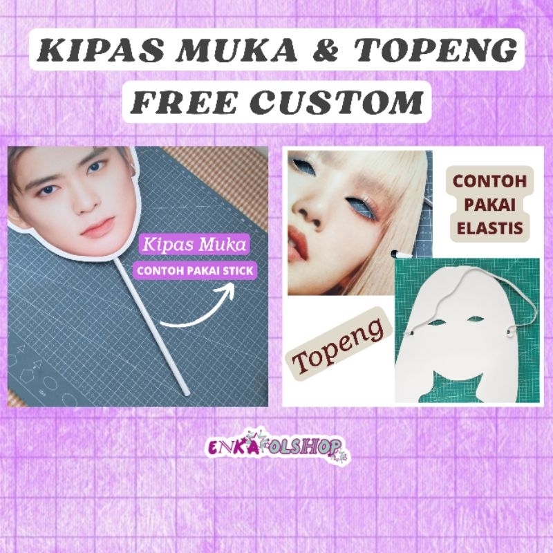 FAN FACE / KIPAS MUKA / TOPENG FREE CUSTOM (BACA DESKRIPSI) topeng pesta, handfan, kipas kpop / non 