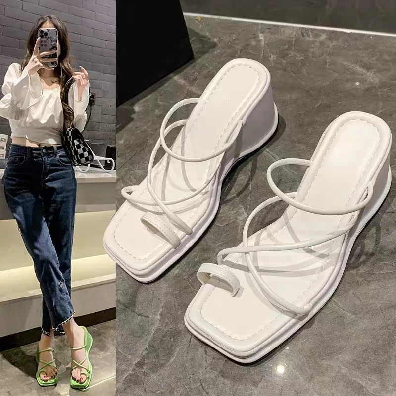 COD POS 472 Sandal Slip On Wedges Sandal Hak Tebal Wanita Import Premium