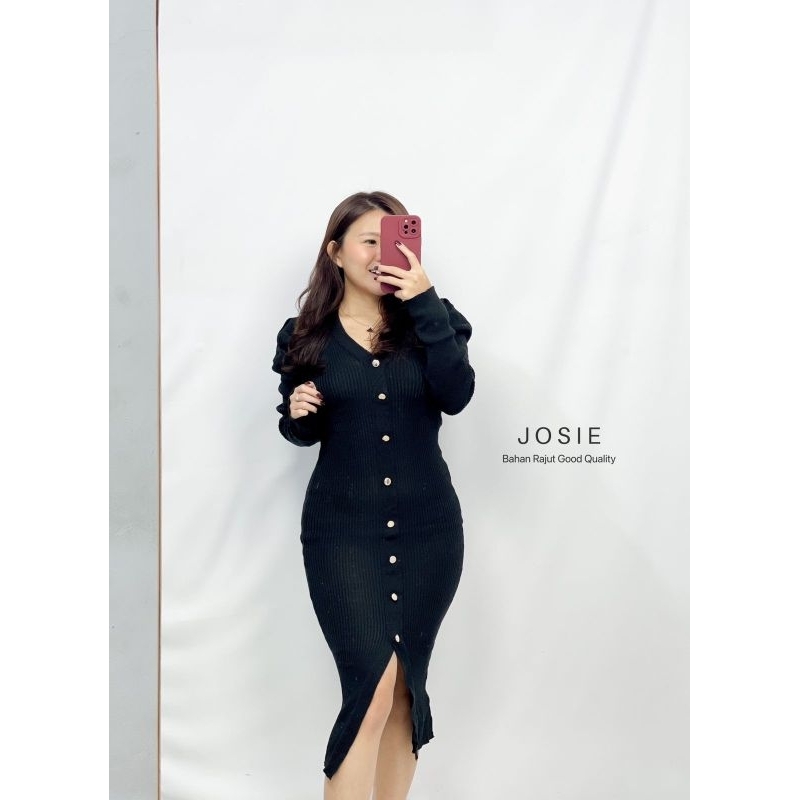 MDLV ~ Dress Josie NZ Bodycon Button Engan Panjang Rajut