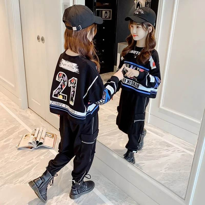 Setelan Celana Anak Perempuan Oversize Top Future Black