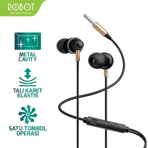 Headset ROBOT RE240S Wired Headset Wired Earphone Bass Android iPhone Original - Garansi 1 Tahun