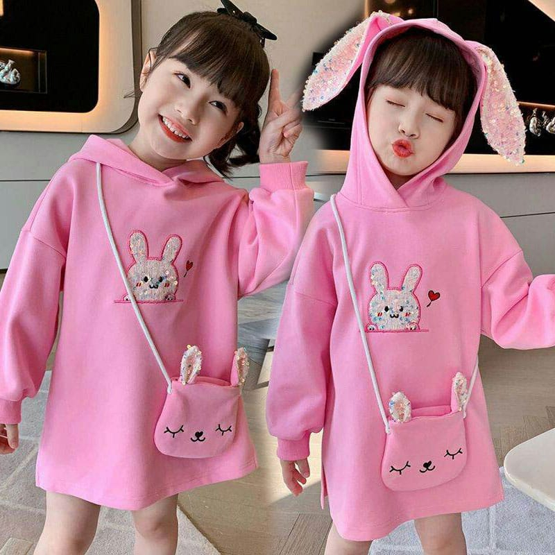 Sweater Dress Anak Perempuan Rabbit Dengan Tas Selempang