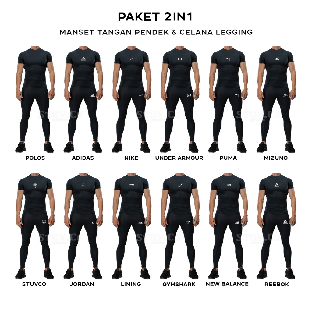 2IN1 STELAN OLAHRAGA MANSET BASELAYER LENGAN PENDEK DAN LEGGING PANJANG OLAHRAGA UNISEX