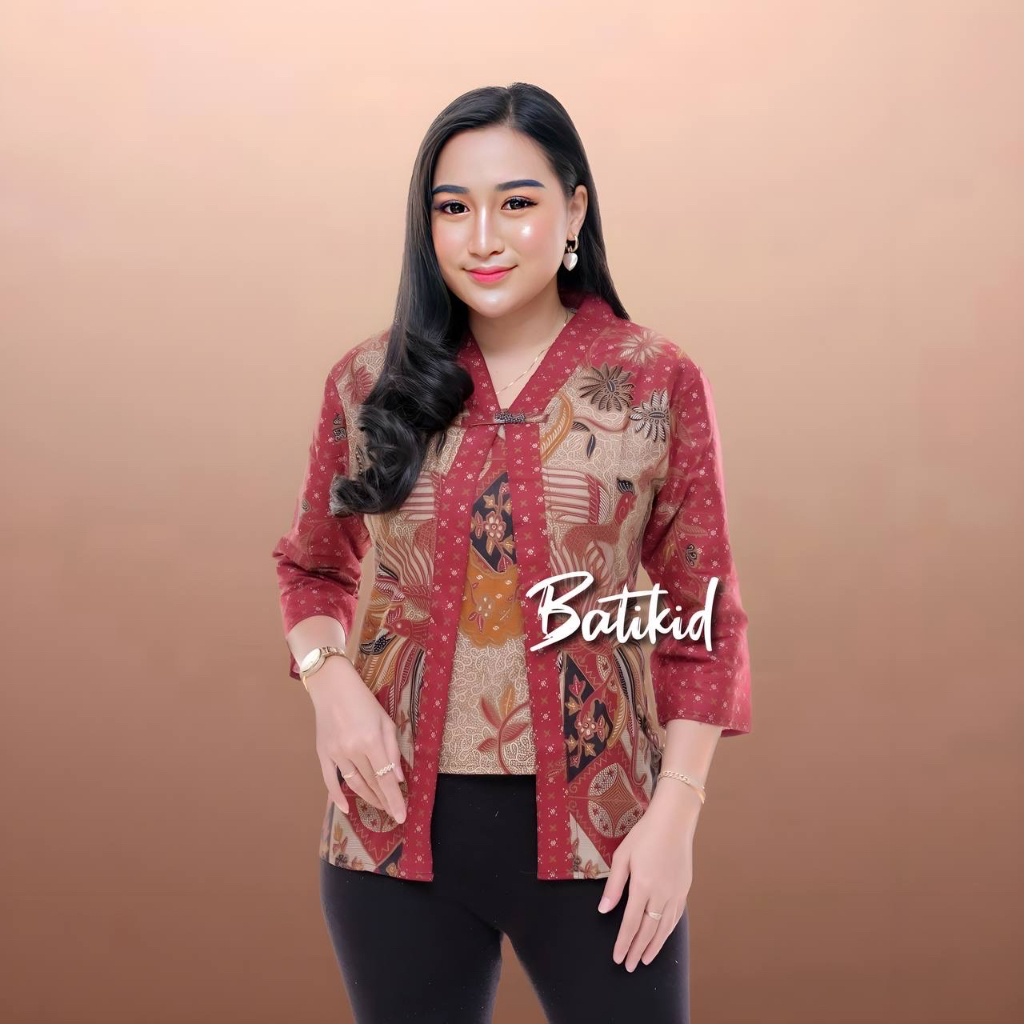 Batikid - Atasan Batik Wanita - Blouse Bolero Kekinian - Ayam Maroon