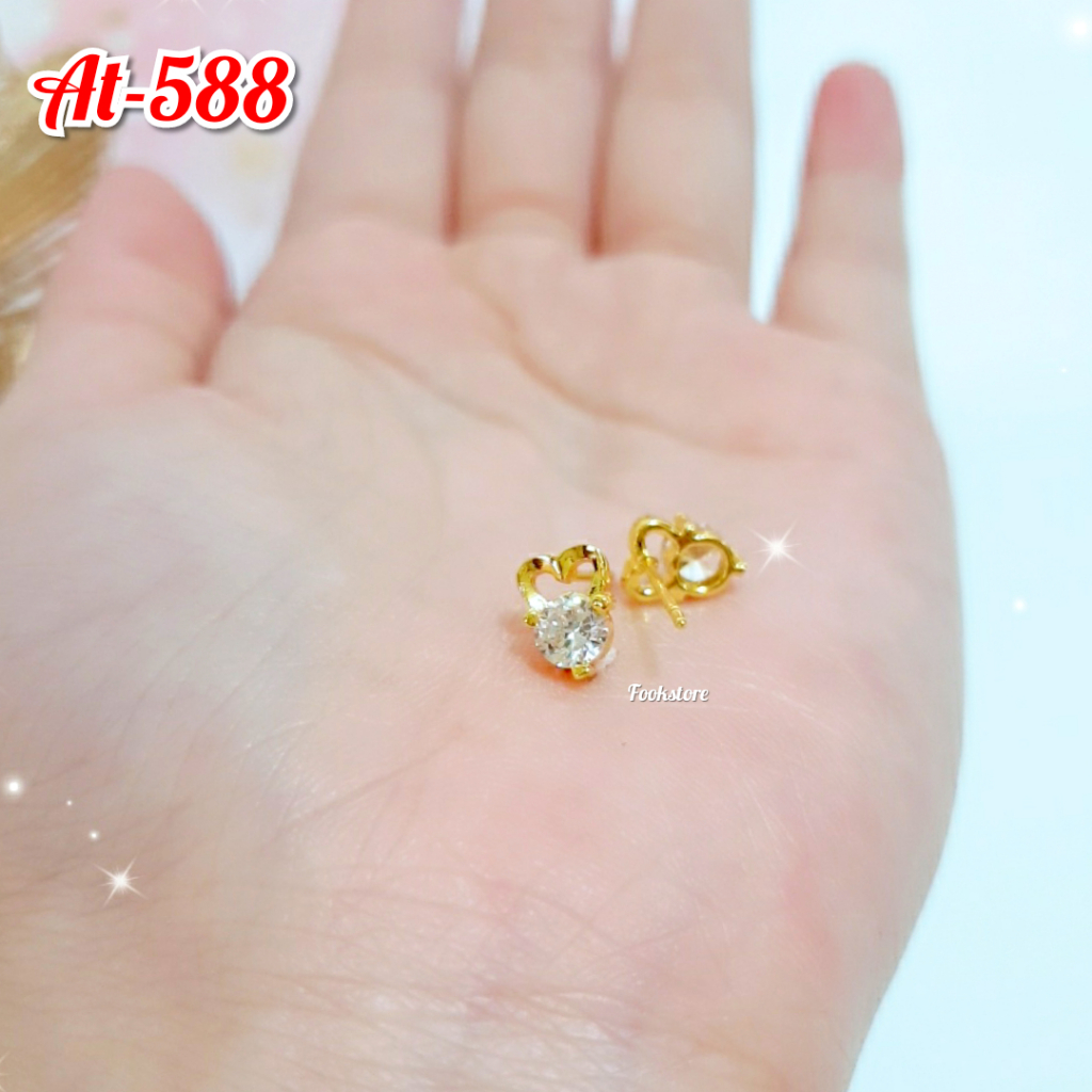 TERLARIS ANTING TUSUK BULAT PERMATA ZIRCON/ WARNA EMAS