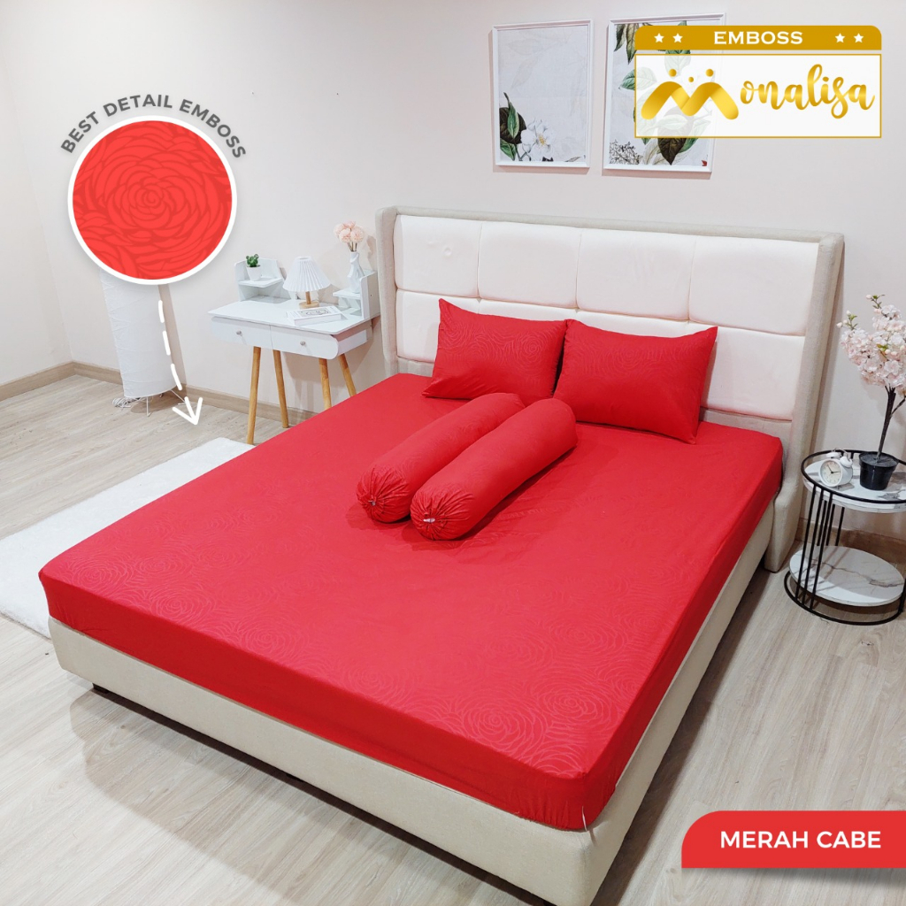 Monalisa Emboss BedCover SET Sprei Uk 160/180 - Merah Cabe