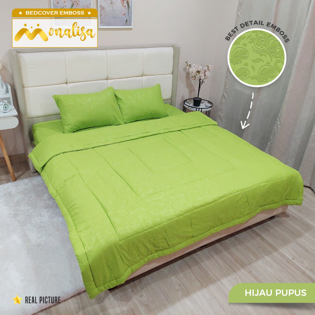 Monalisa Emboss BedCover SET Sprei Uk 160/180 - Hijau Pupus
