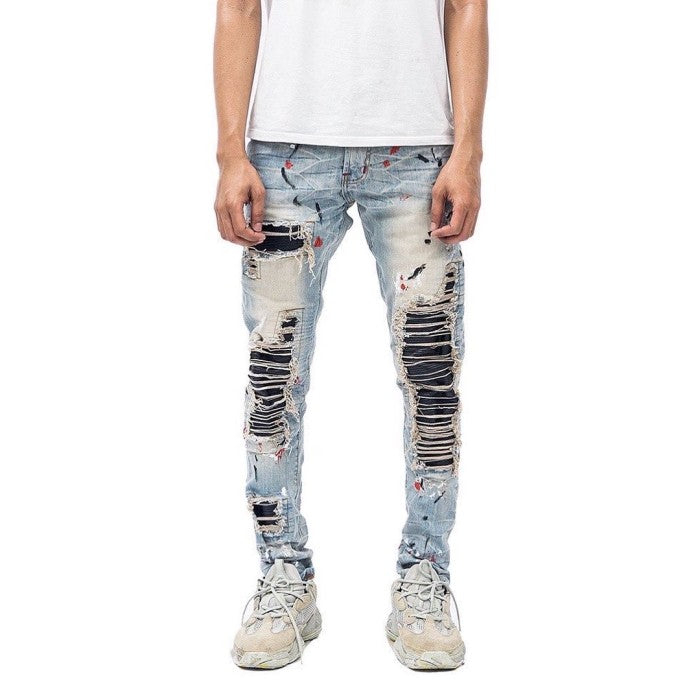 Denimitup H1 Leather Patch Jeans Creme Monett