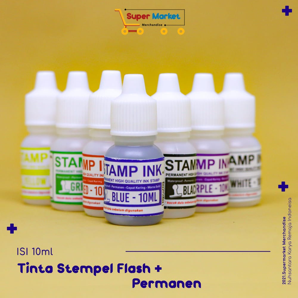 TINTA STEMPEL PERMANEN PLASTIK 10ML ANTI AIR / TINTA STEMPEL FLASH KEMASAN 10 ML KAIN KULIT PREMIUM 