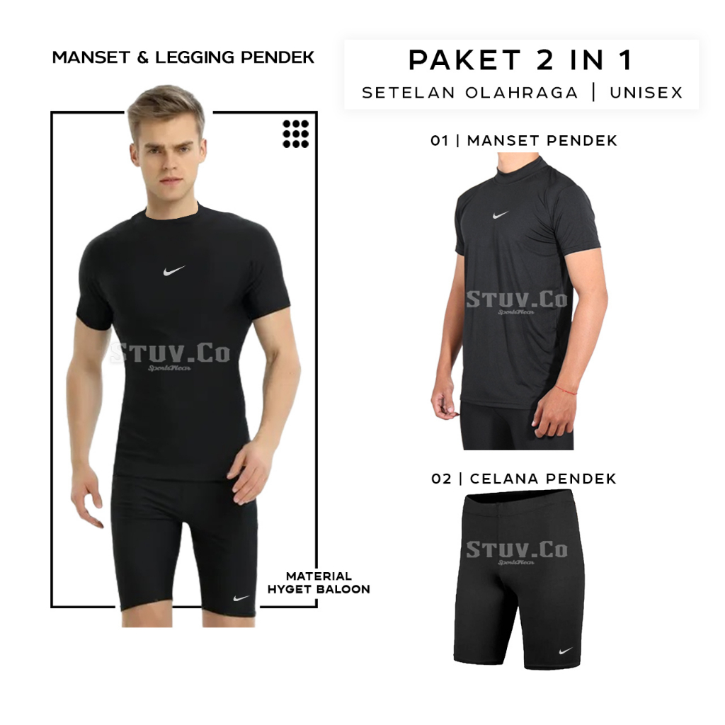 PAKET 2IN1 BASELAYER SHORTSLEEVE MANSET LENGAN PENDEK DAN CELANA BASELAYER PENDEK PRIA WANITA